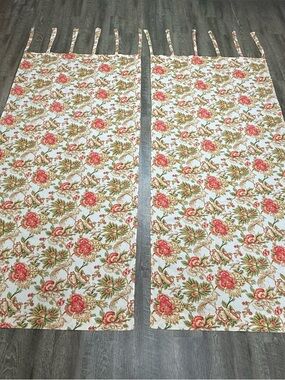 April Cornell Floral Curtain Panels Tie Top Cottagecore Shabby Chic Drapes